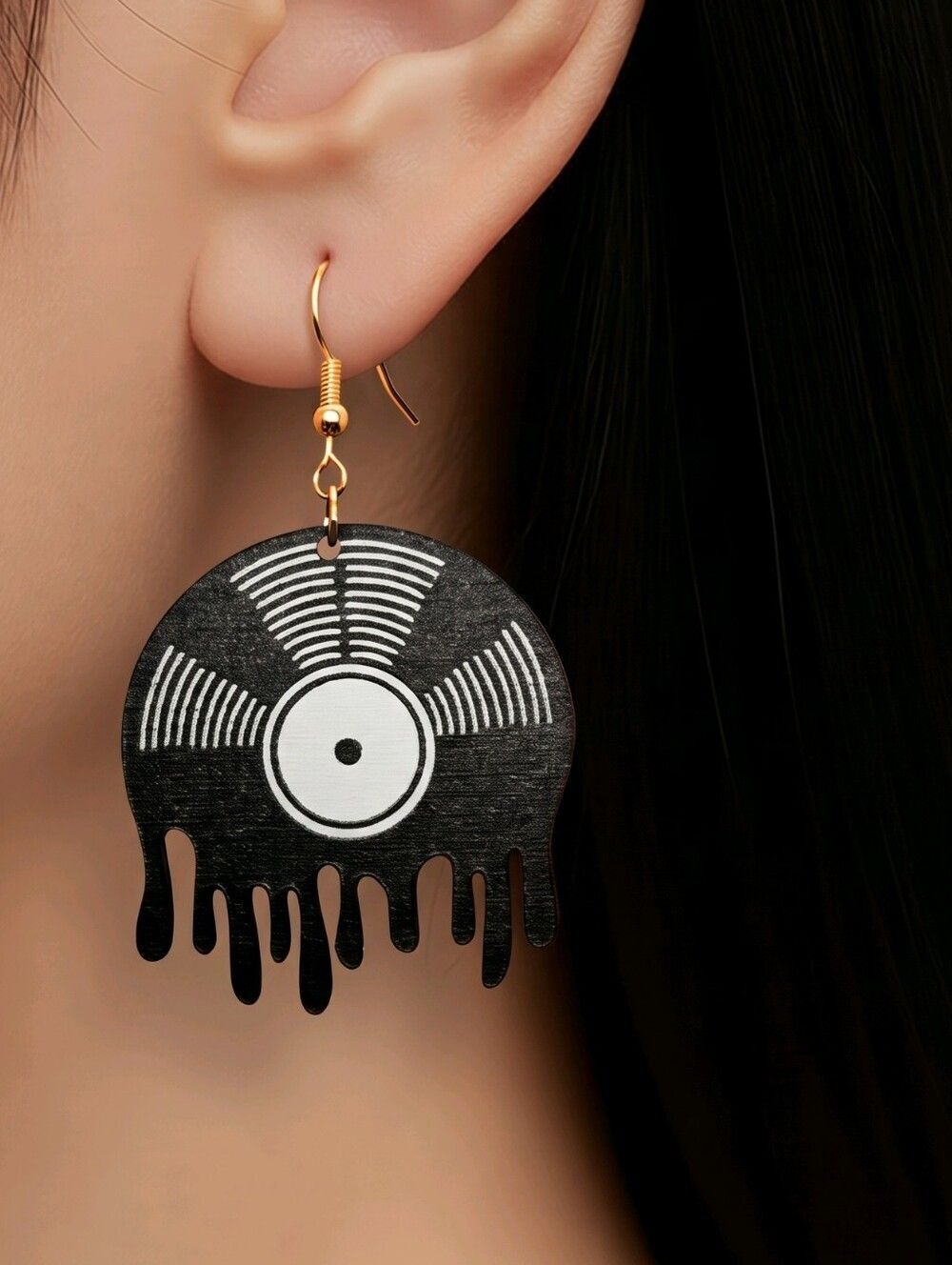 Dripping Vinyl Record Dangle Earrings Hip Hop LP Retro 70s 80s Acrylic Melting